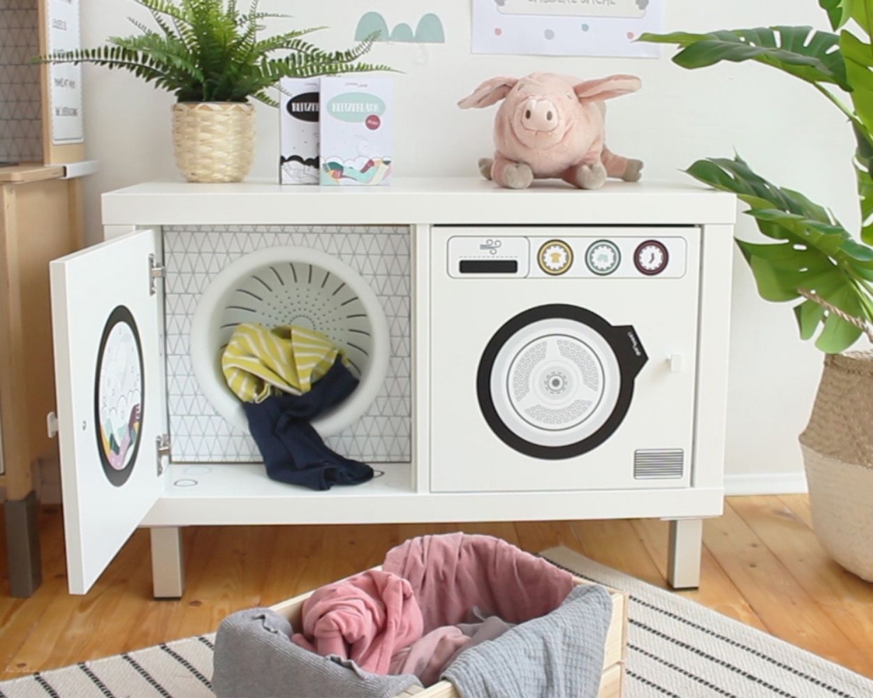 Waschmaschine mit Waschtrommel für Kinder basteln